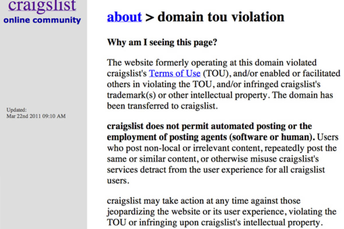 Craigslist down in Toronto and other Canadian cities