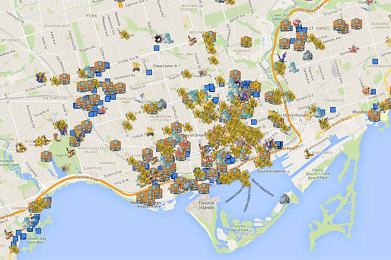 Map of Pokemon Go locations in Toronto