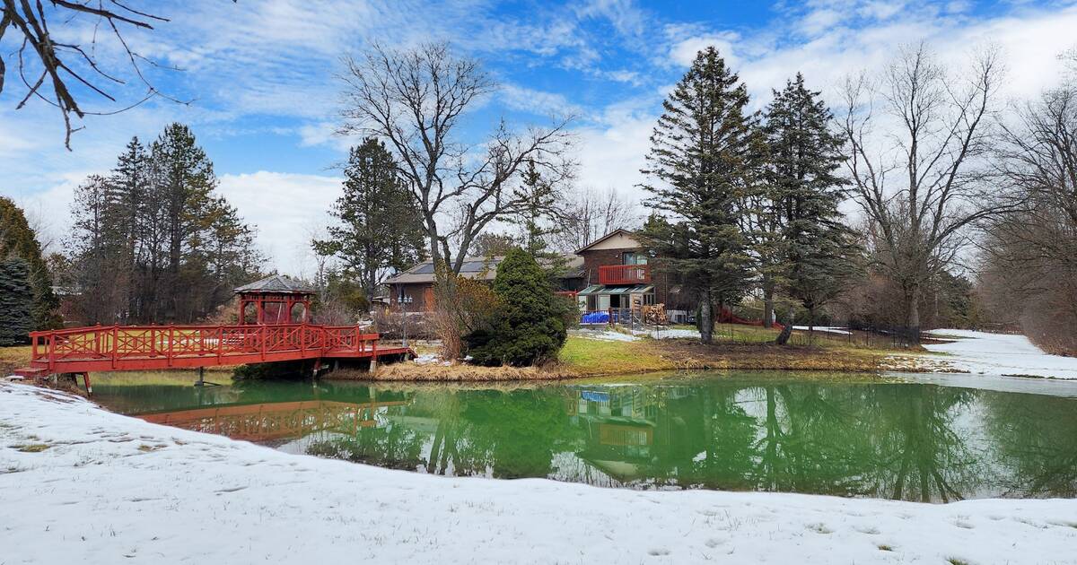 位于多伦多郊外的这座价值400万美元的别墅拥有自己的池塘和桥梁