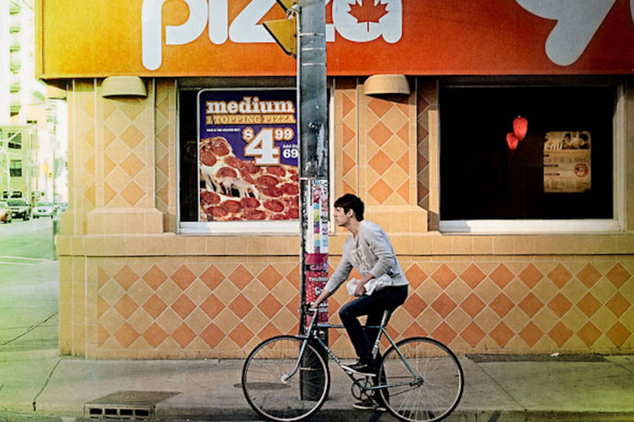 street, pizza, bike