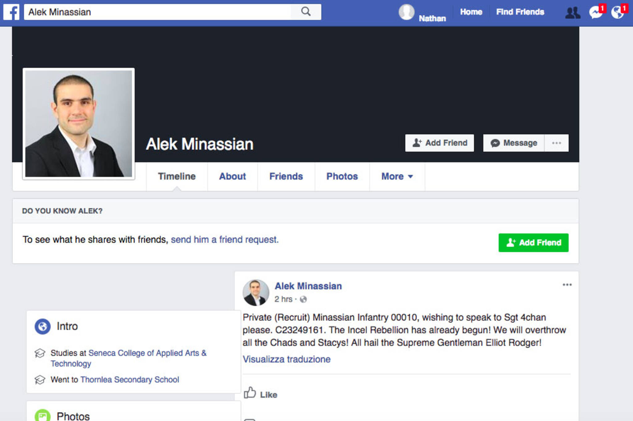 Alek Minassian Facebook