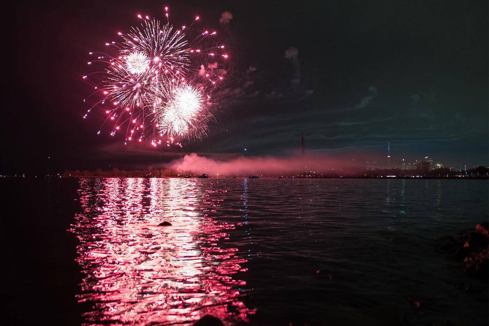 This is what the fireworks looked like in Toronto for Victoria Day