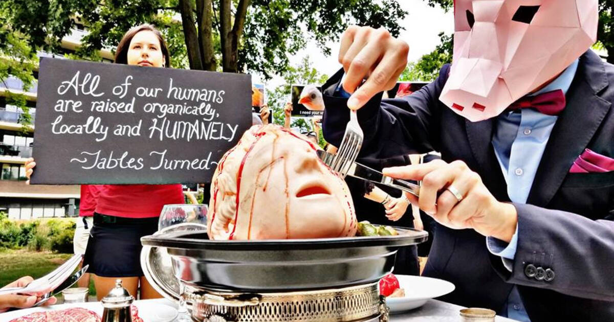 Vegan Protestors Eat Fake Human Meat In Toronto