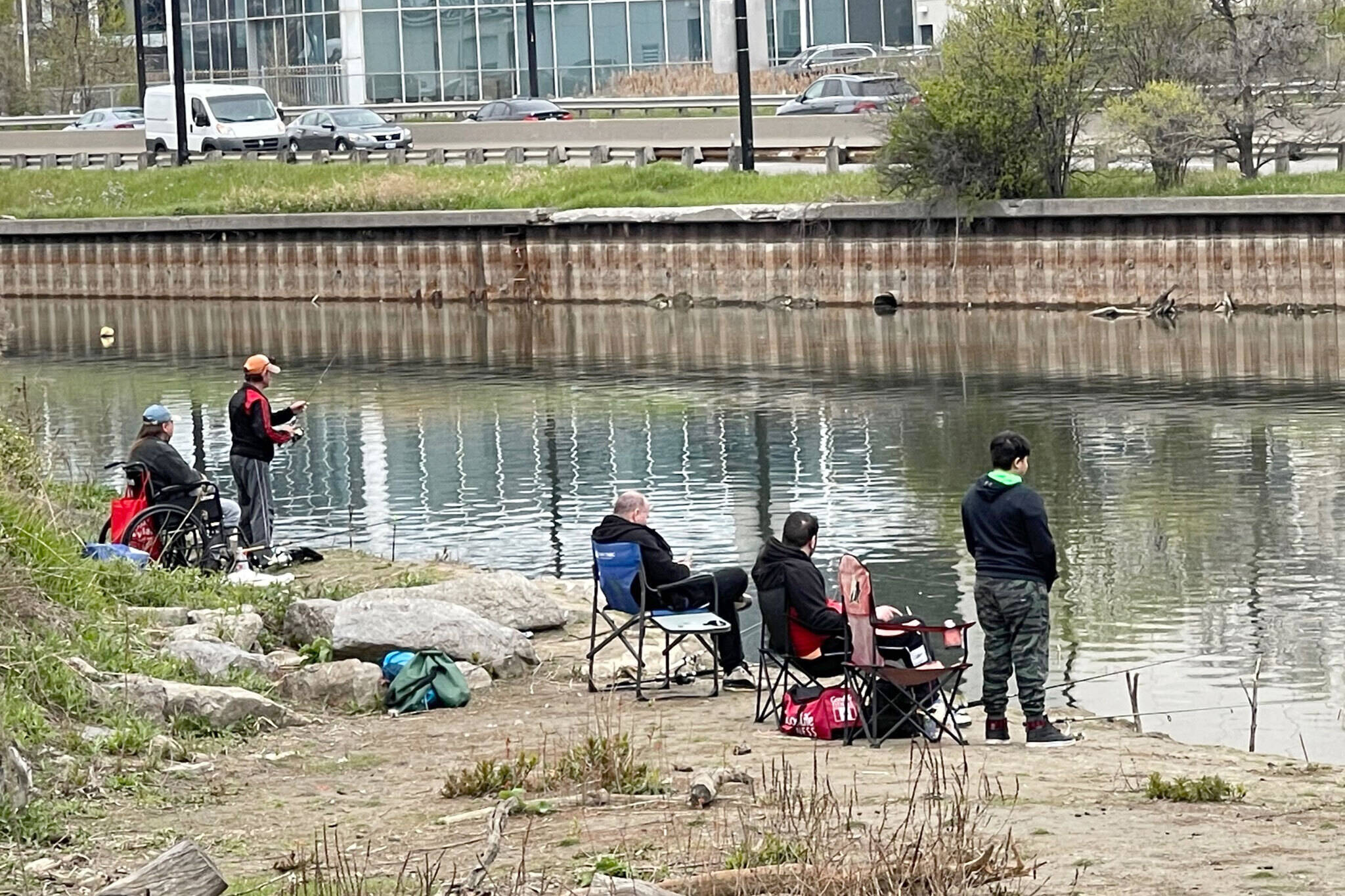 People are now fishing just steps from a King St. streetcar stop