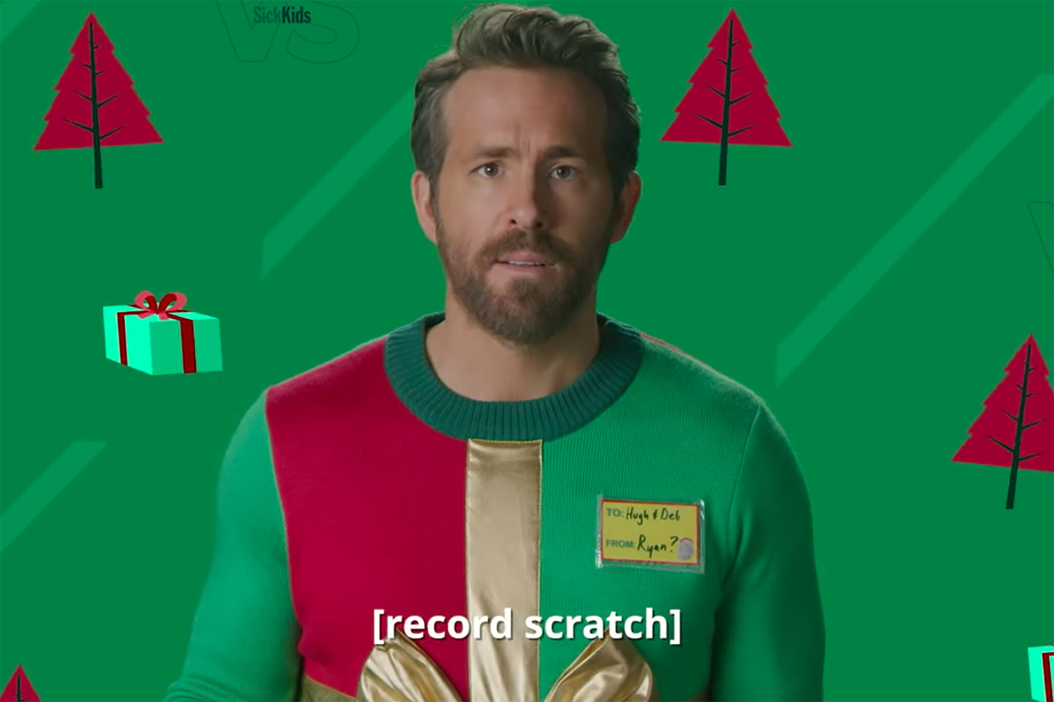 Ryan Reynolds ugly Christmas sweater for SickKids features Auston Matthews