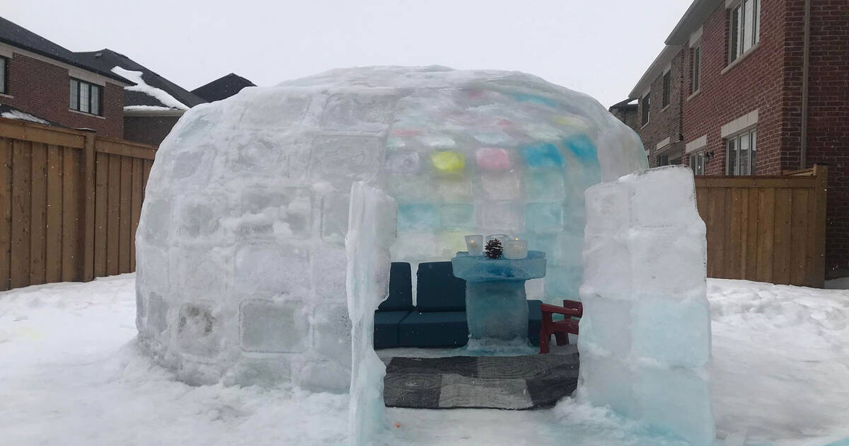 Mother in Ontario builds epic backyard igloo for her kids