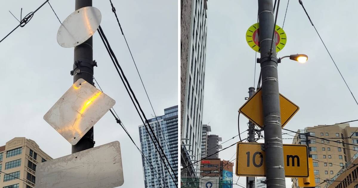 多伦多街头的倒挂路标让人摸不着头脑