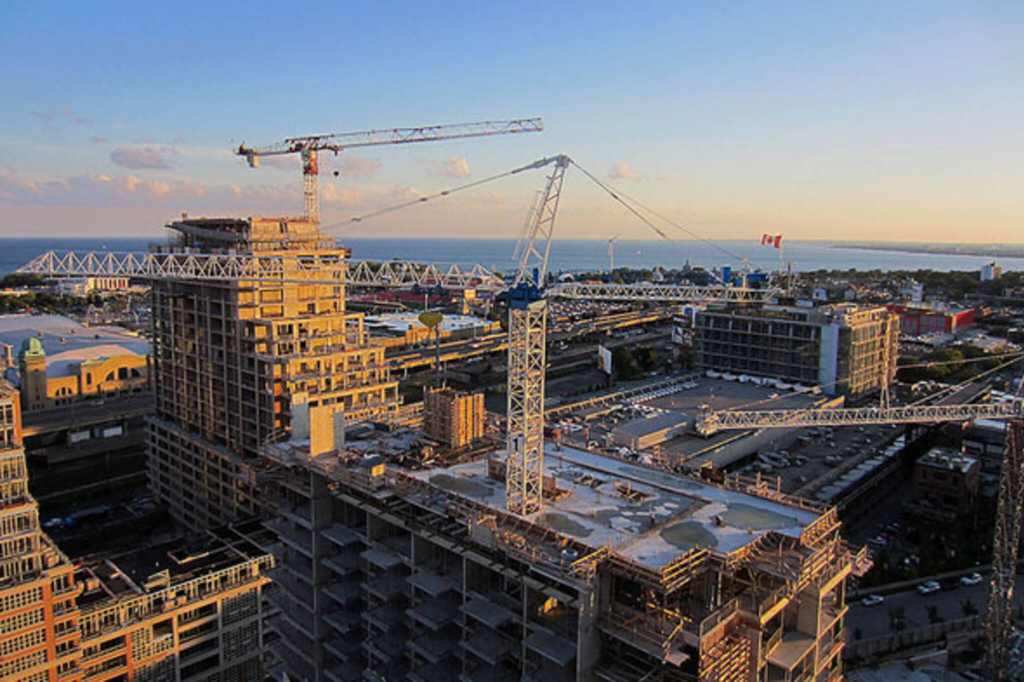 toronto sunrise construction skyline crane CNE