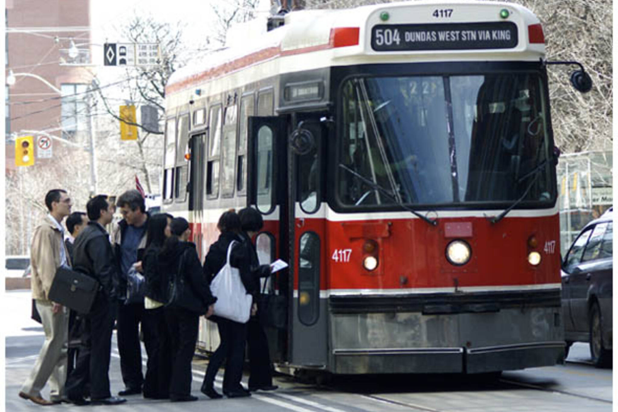 TTC streetcar picks up passengers