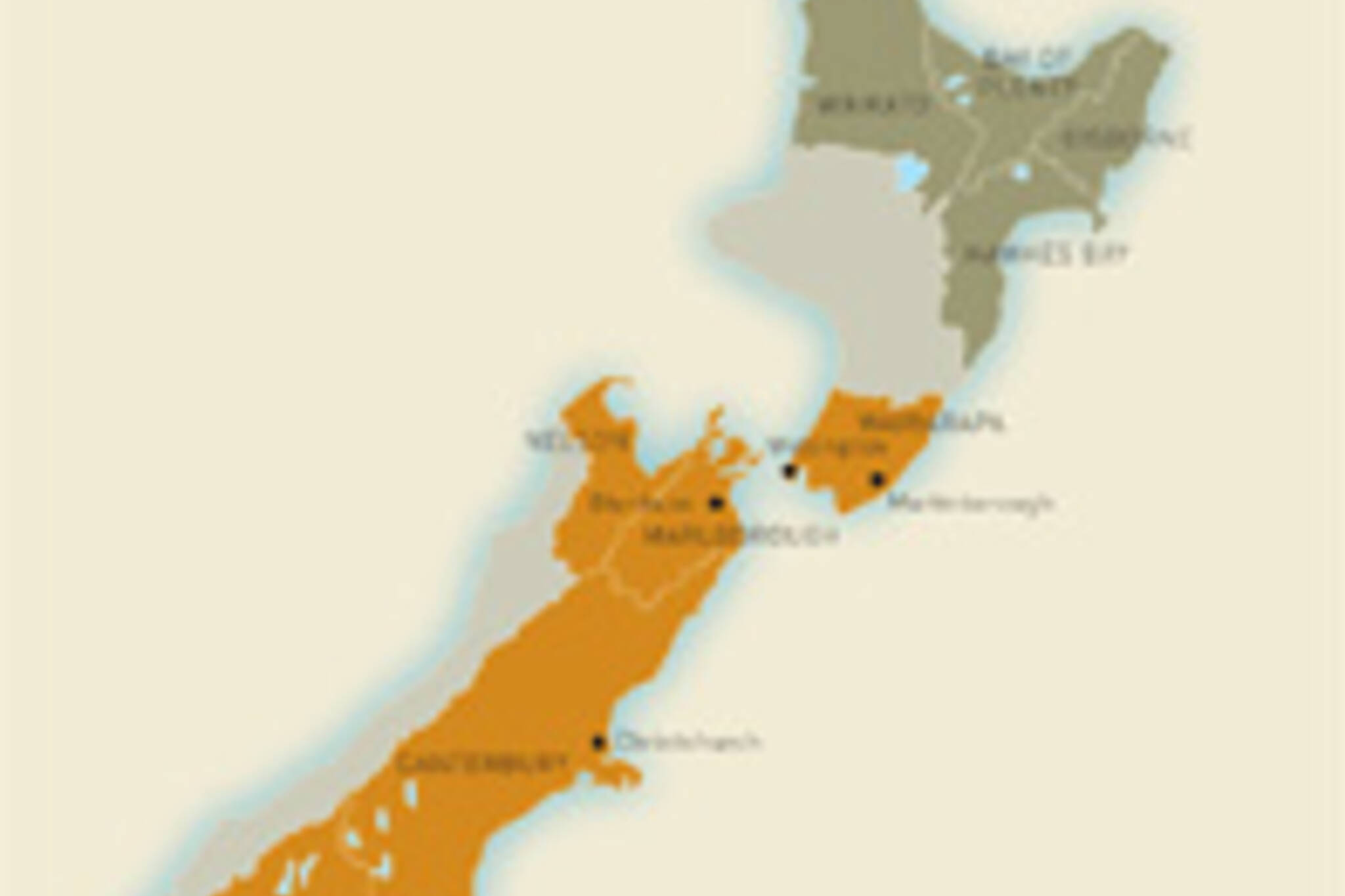 The wine regions of New Zealand.  Image from www.vintages.com