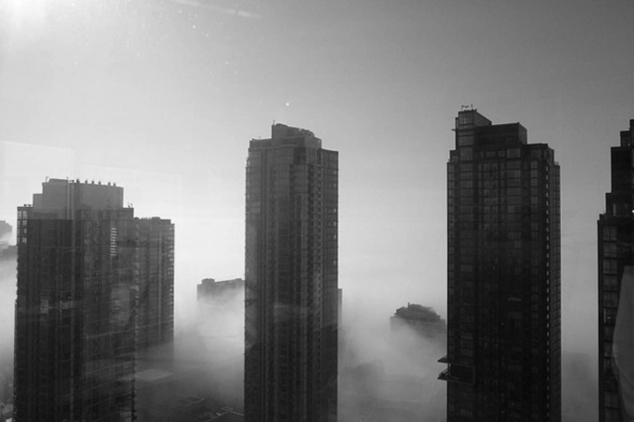 city, fog, morning