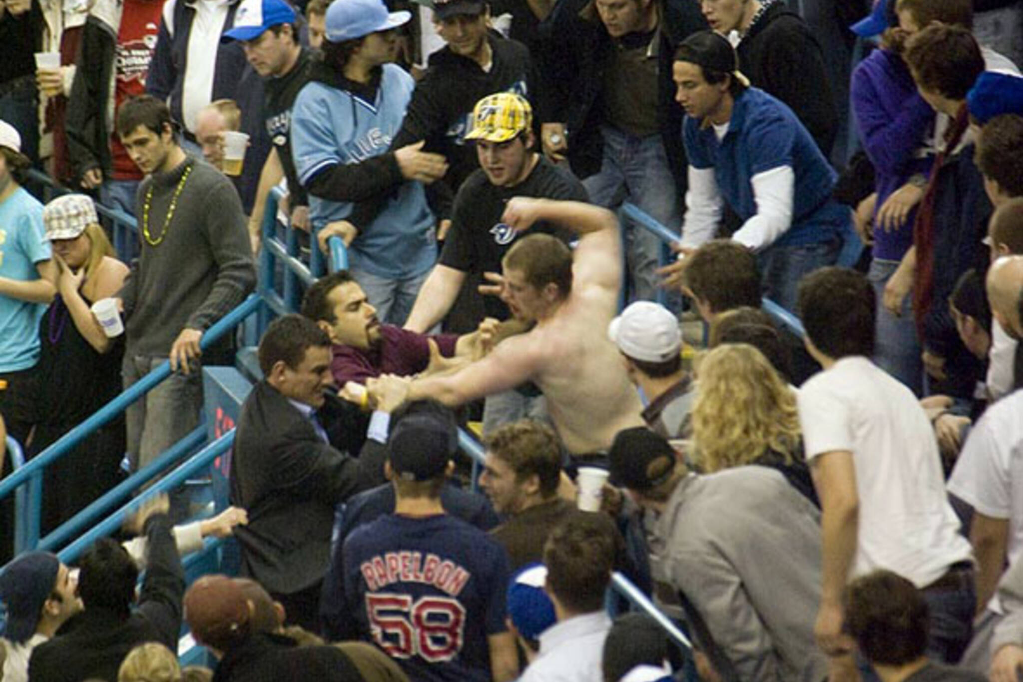 Fans fight on Opening Day at the Rogers Centre
