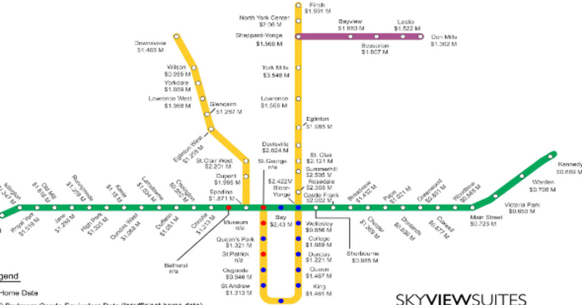 Map charts Toronto housing prices by TTC subway stop