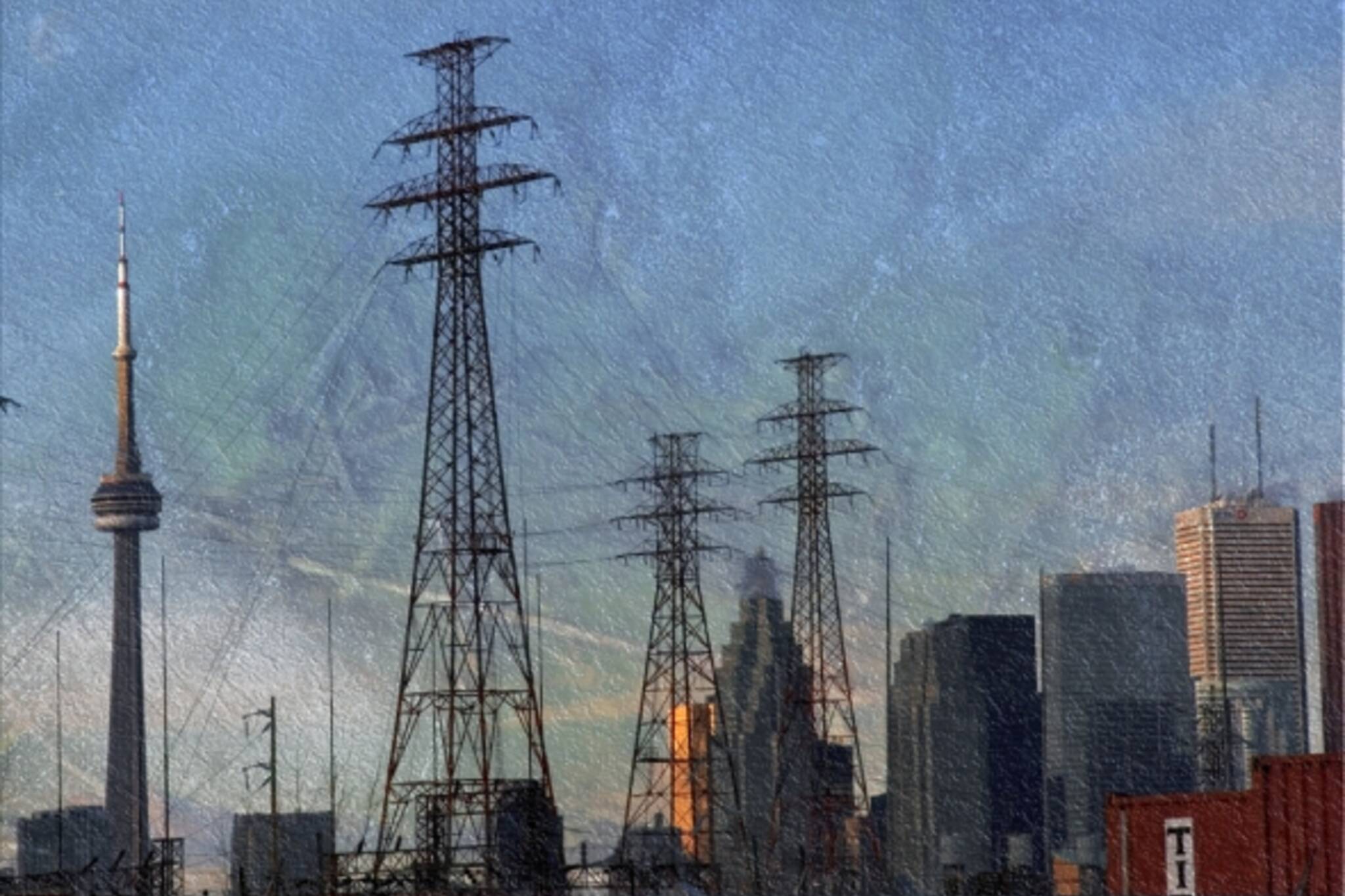 Electrical towers over downtown Toronto