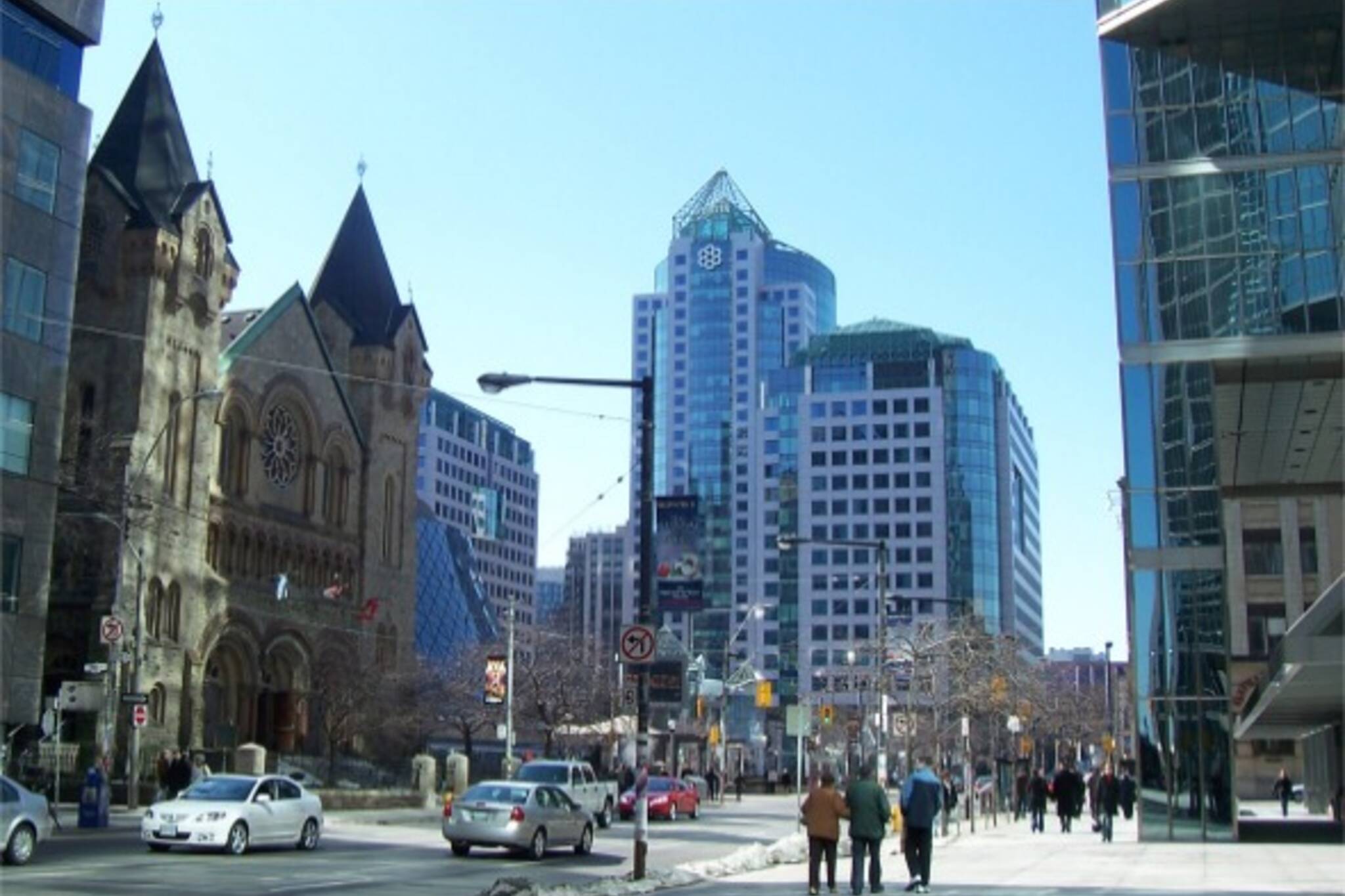 King and Simcoe, showing Roy Thomson Hall, Metro Hall, and St. Andrew's Church