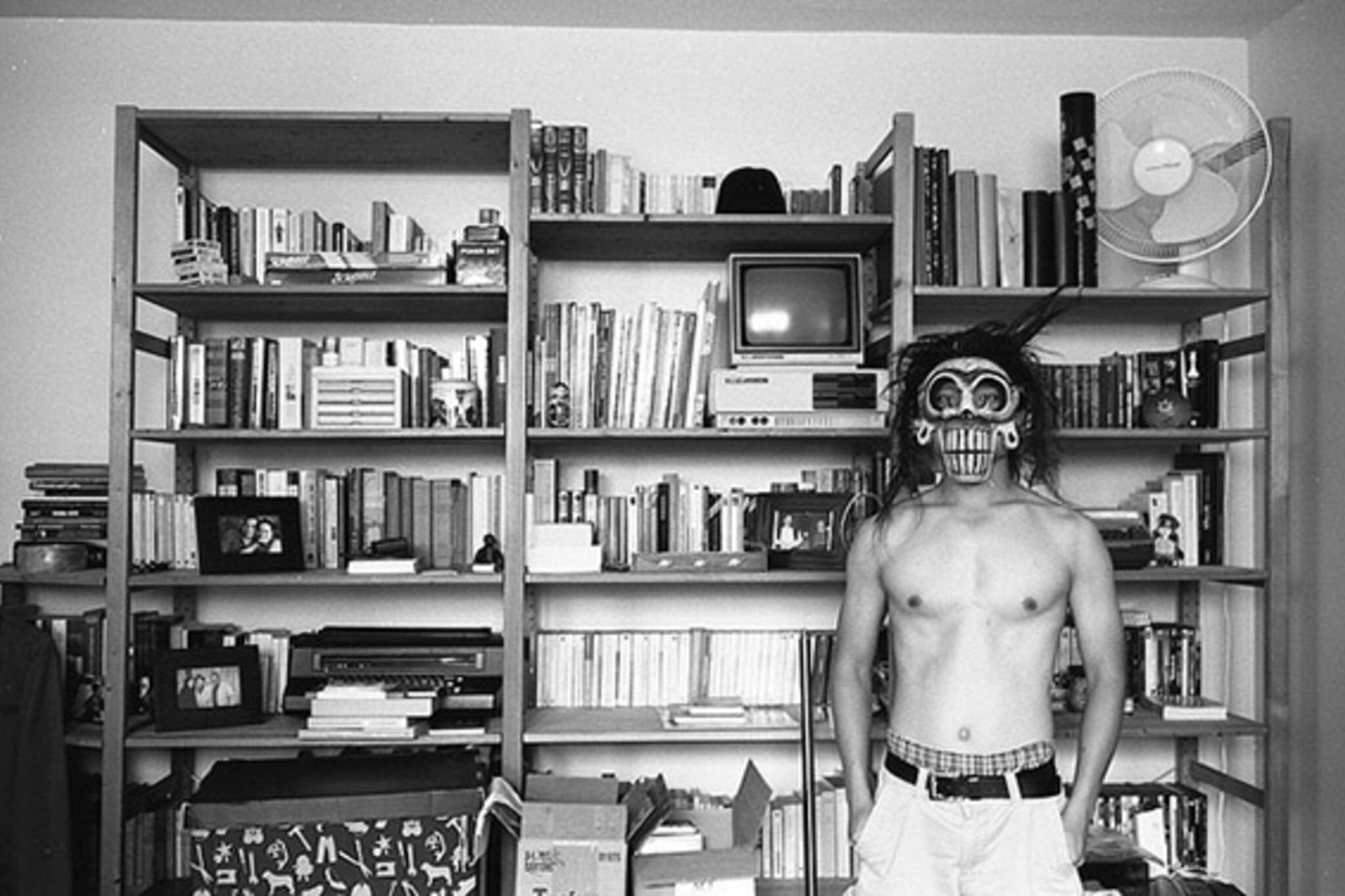 masked, man, library