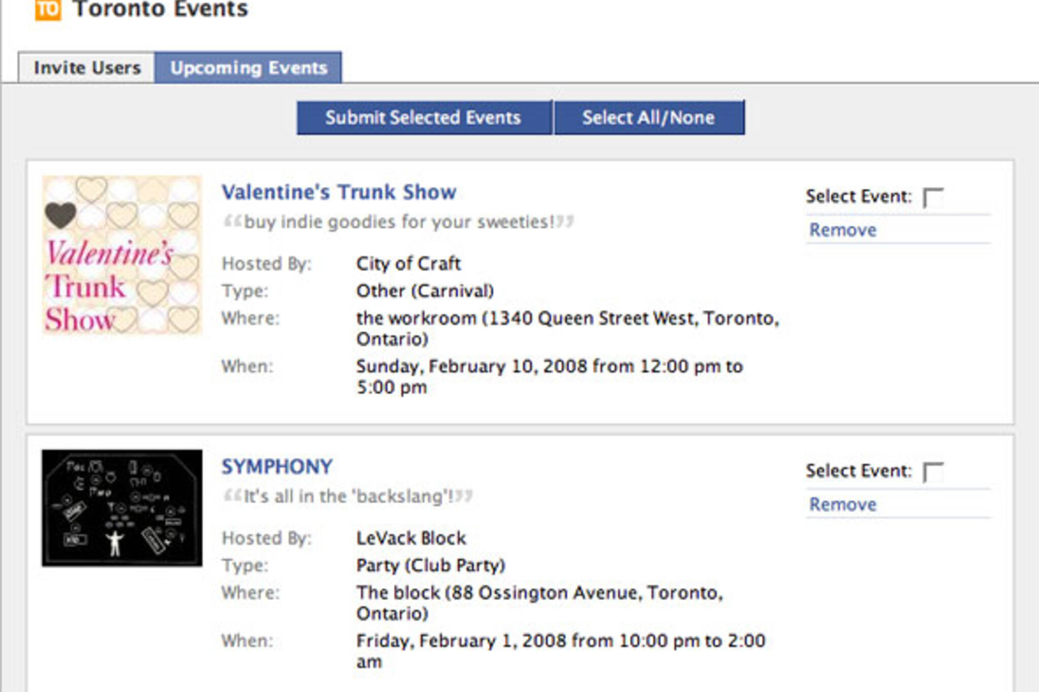 Toronto Events Facebook Application