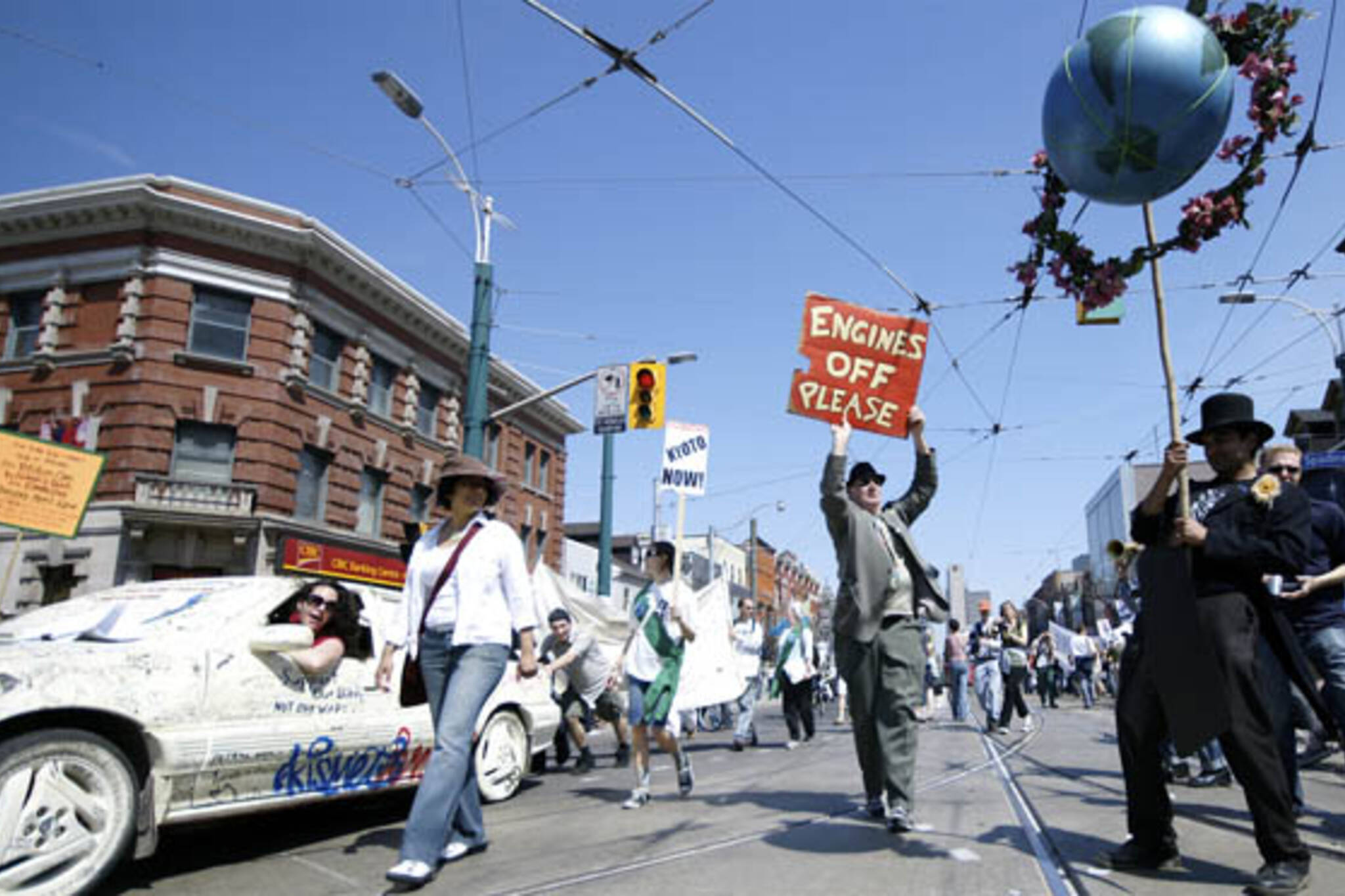 Streets Are For People! celebrate Earth Day in the Queen St. W. and Spadina intersection in Toronto