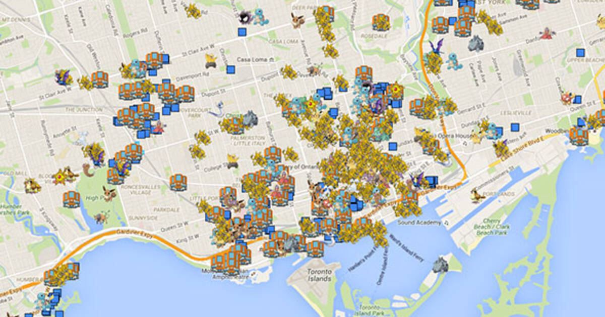 Map of Pokemon Go locations in Toronto