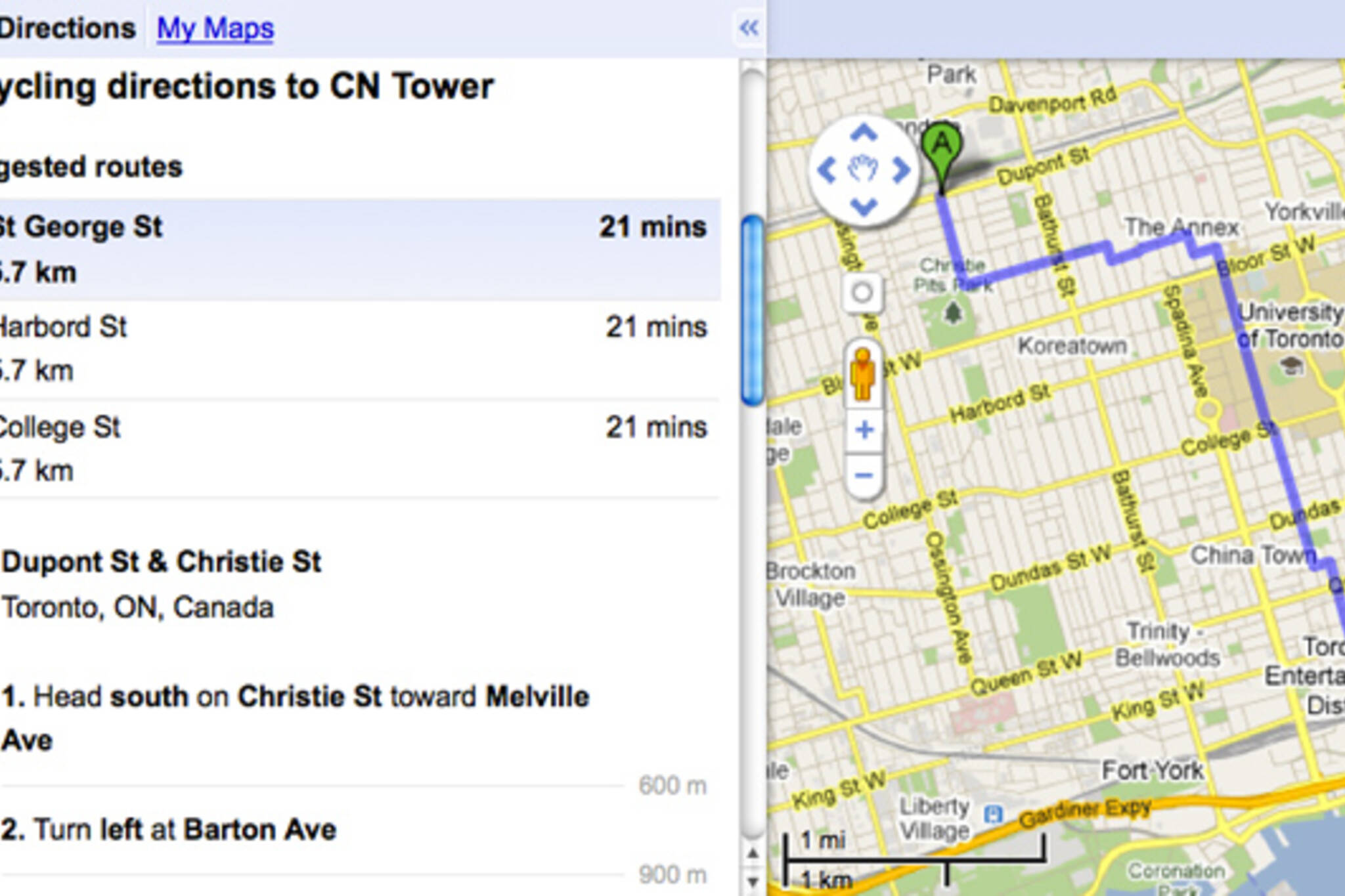 Google Bike Map Directions Toronto