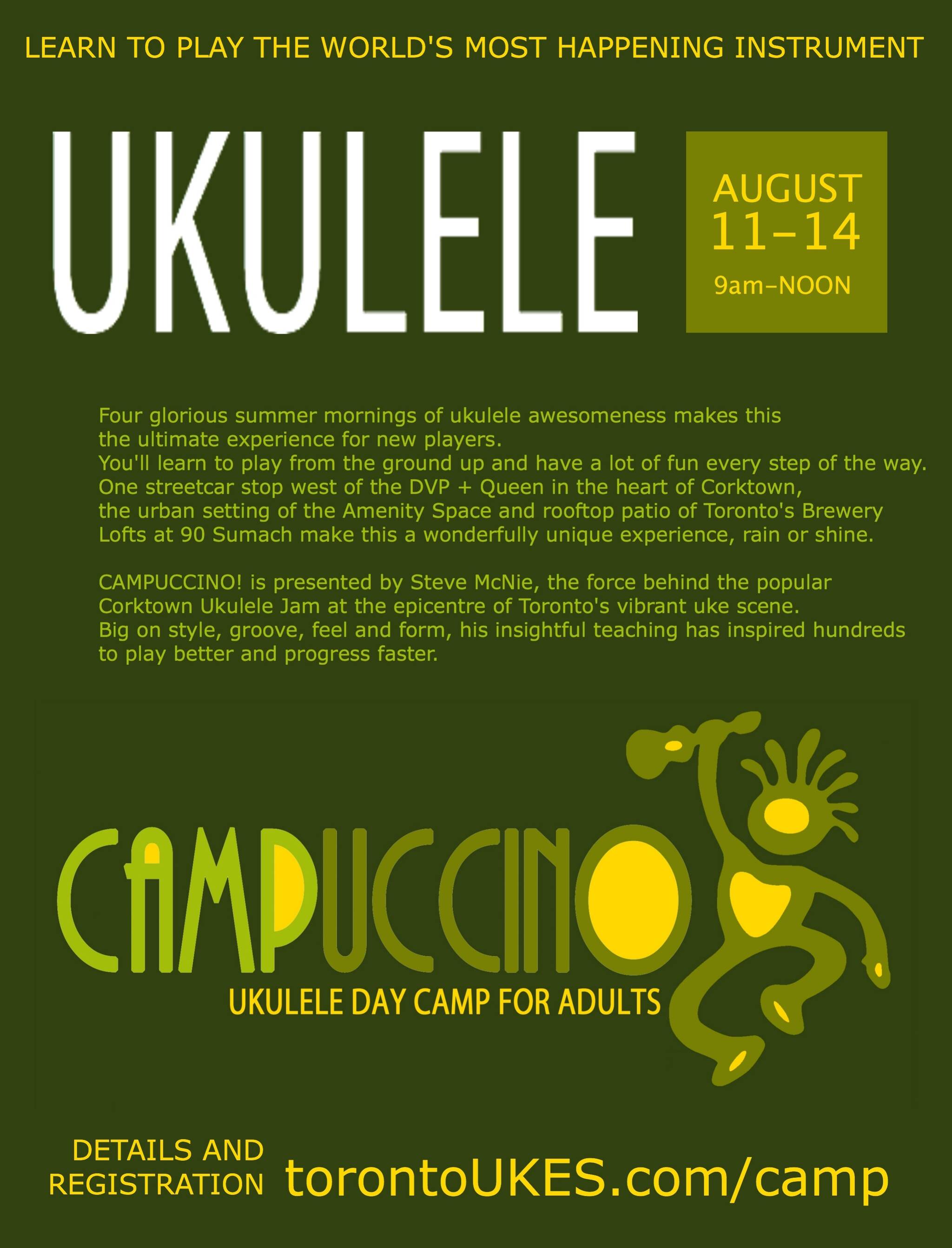 UKULELE day camp for adults August 1114, 9amnoon