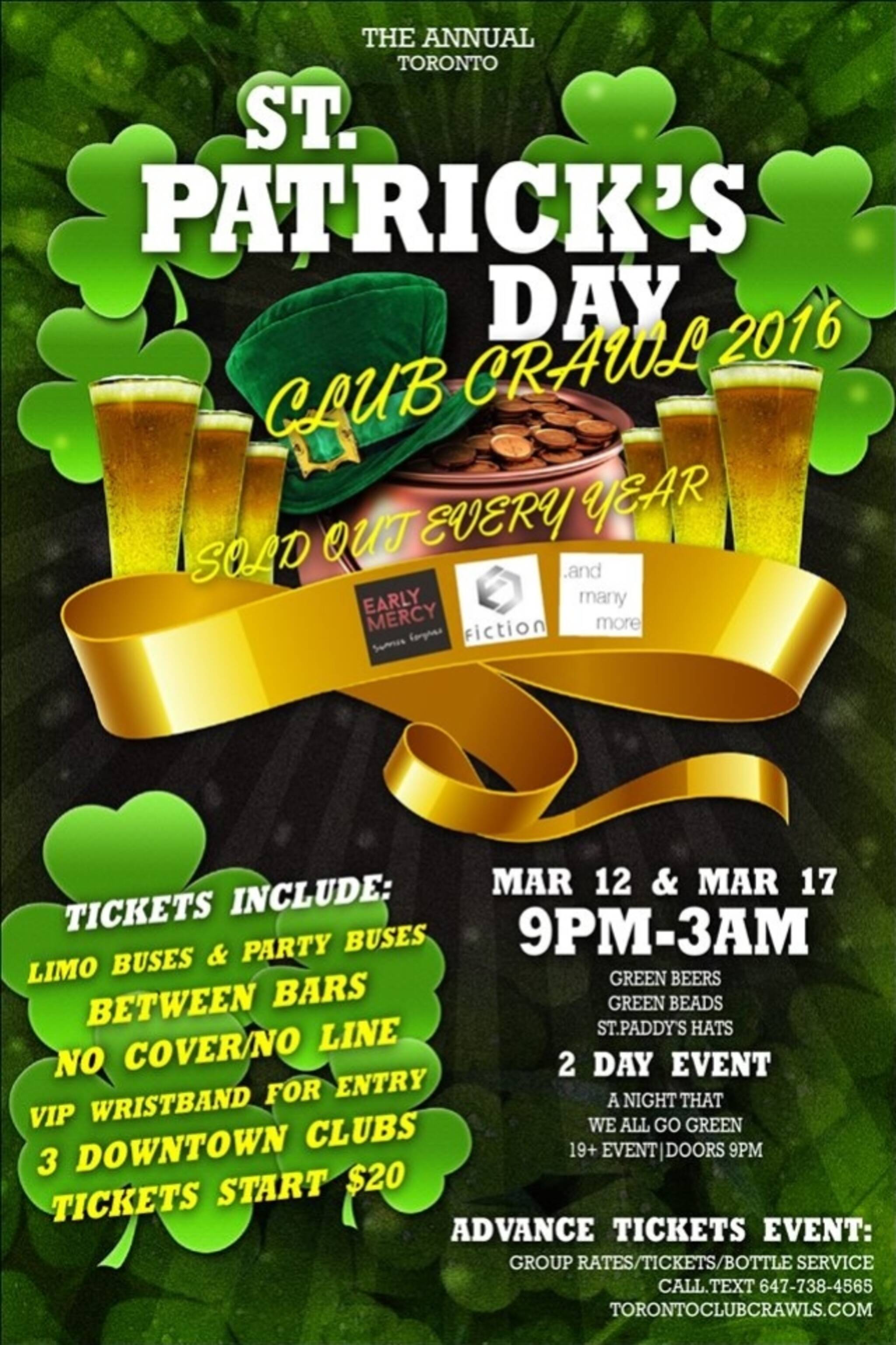 St.Patrick's Day Club/Pub Crawl St Pattys Toronto