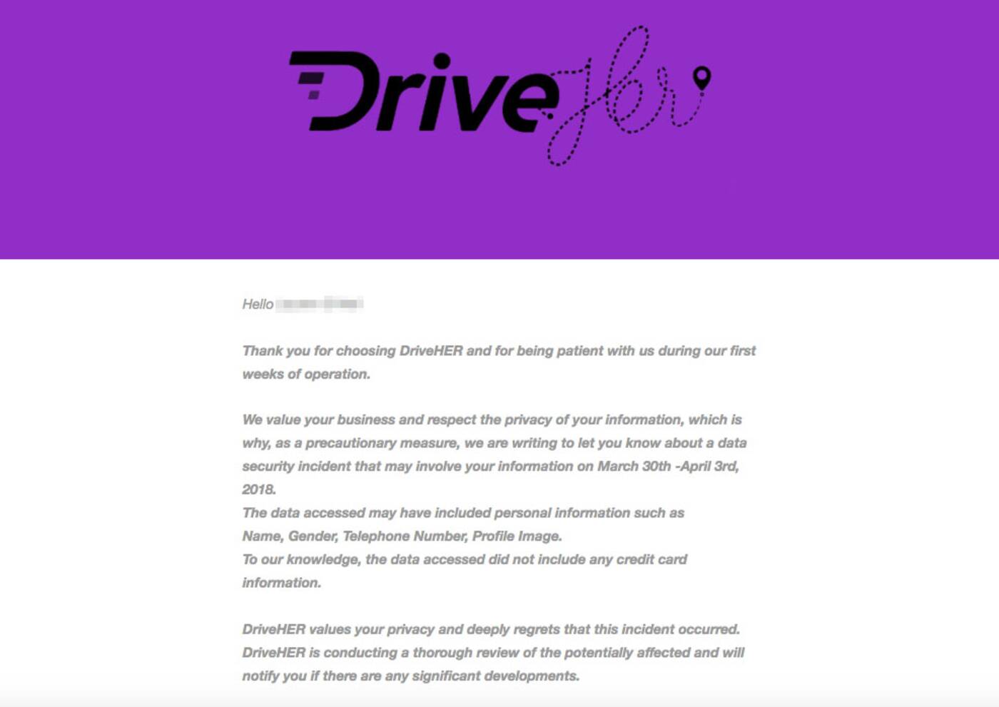 DriveHer data breach