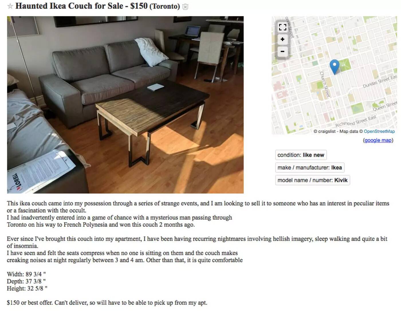 ikea couch haunted