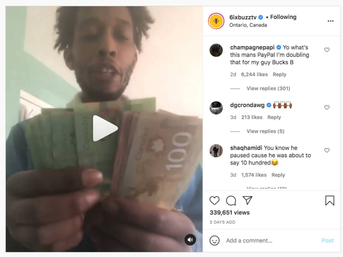 drake gives money to fan