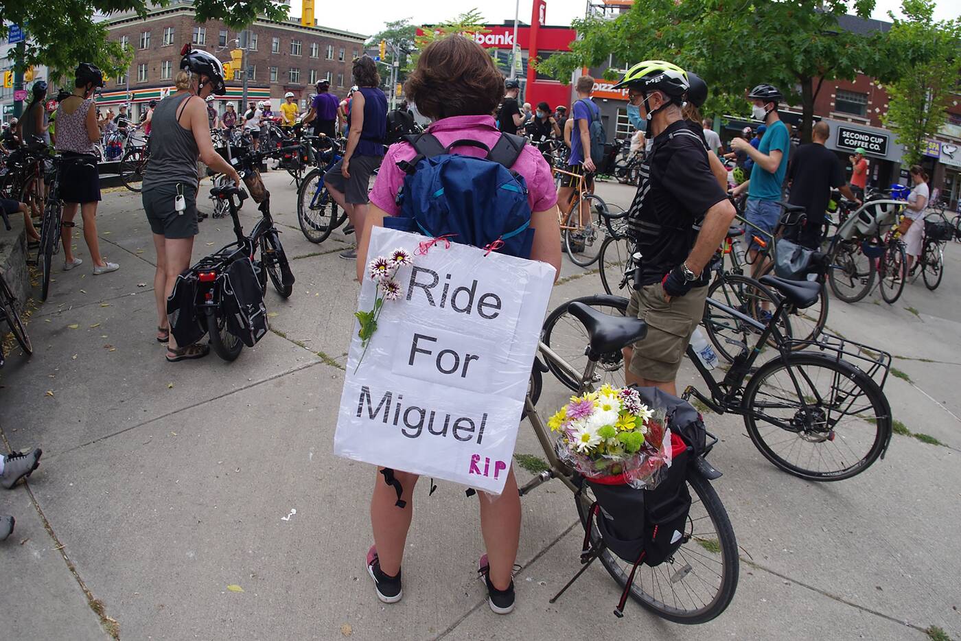 Toronto cyclists take to streets for sombre ghost bike memorial