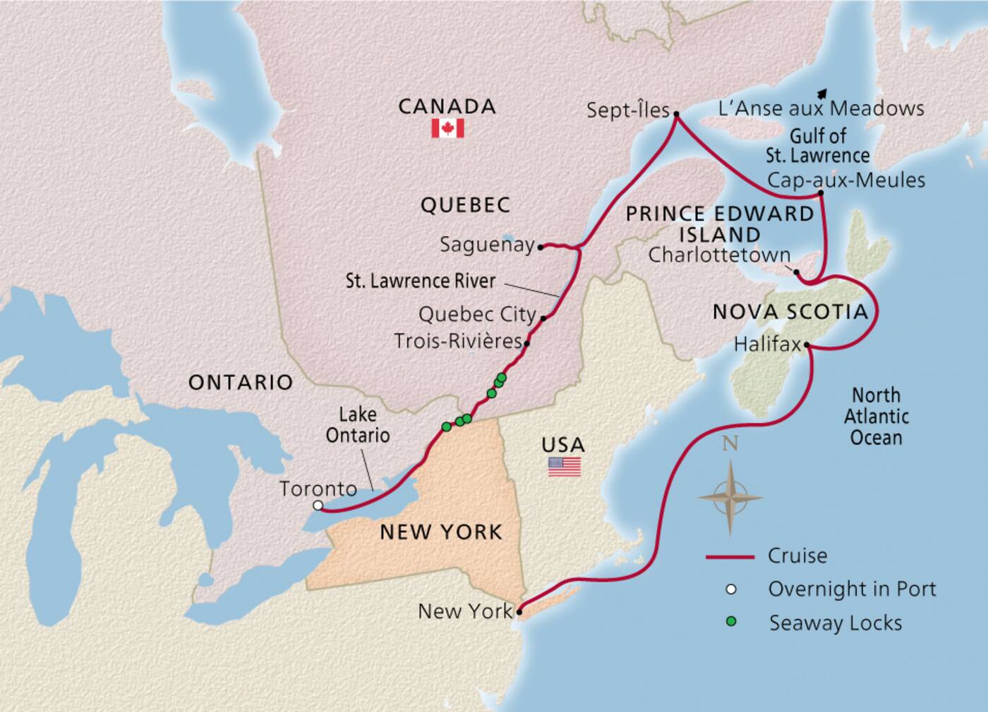 Toronto to New York City cruise route