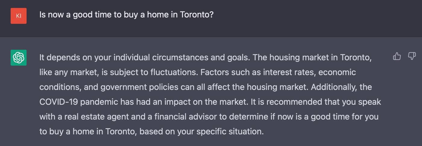 I asked ChatGPT for Toronto real estate advice and this is what I got