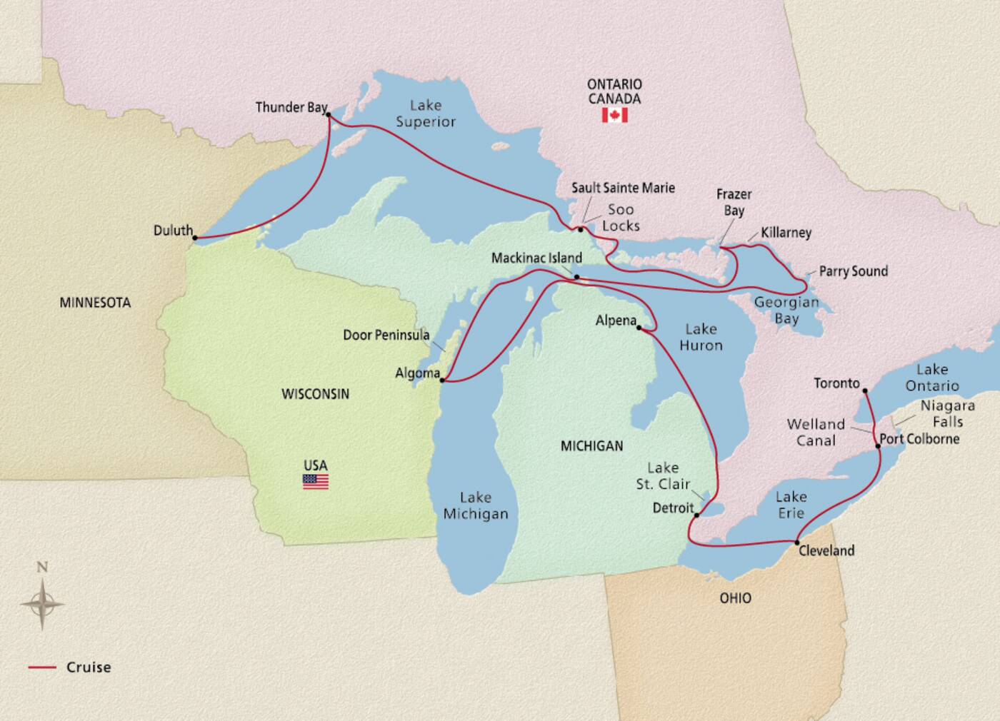 Viking Great Lakes Collection route