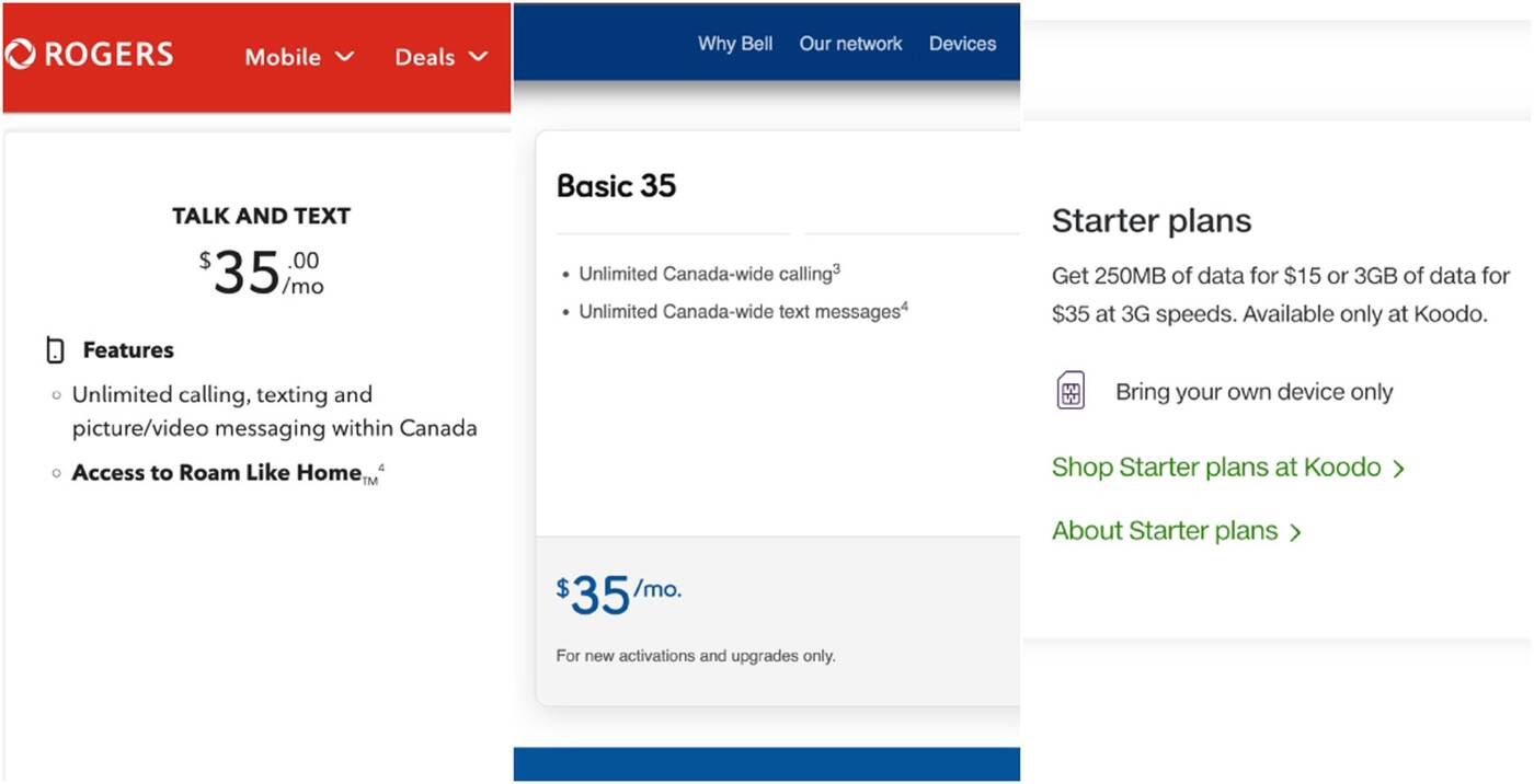 rogers telus bell prices