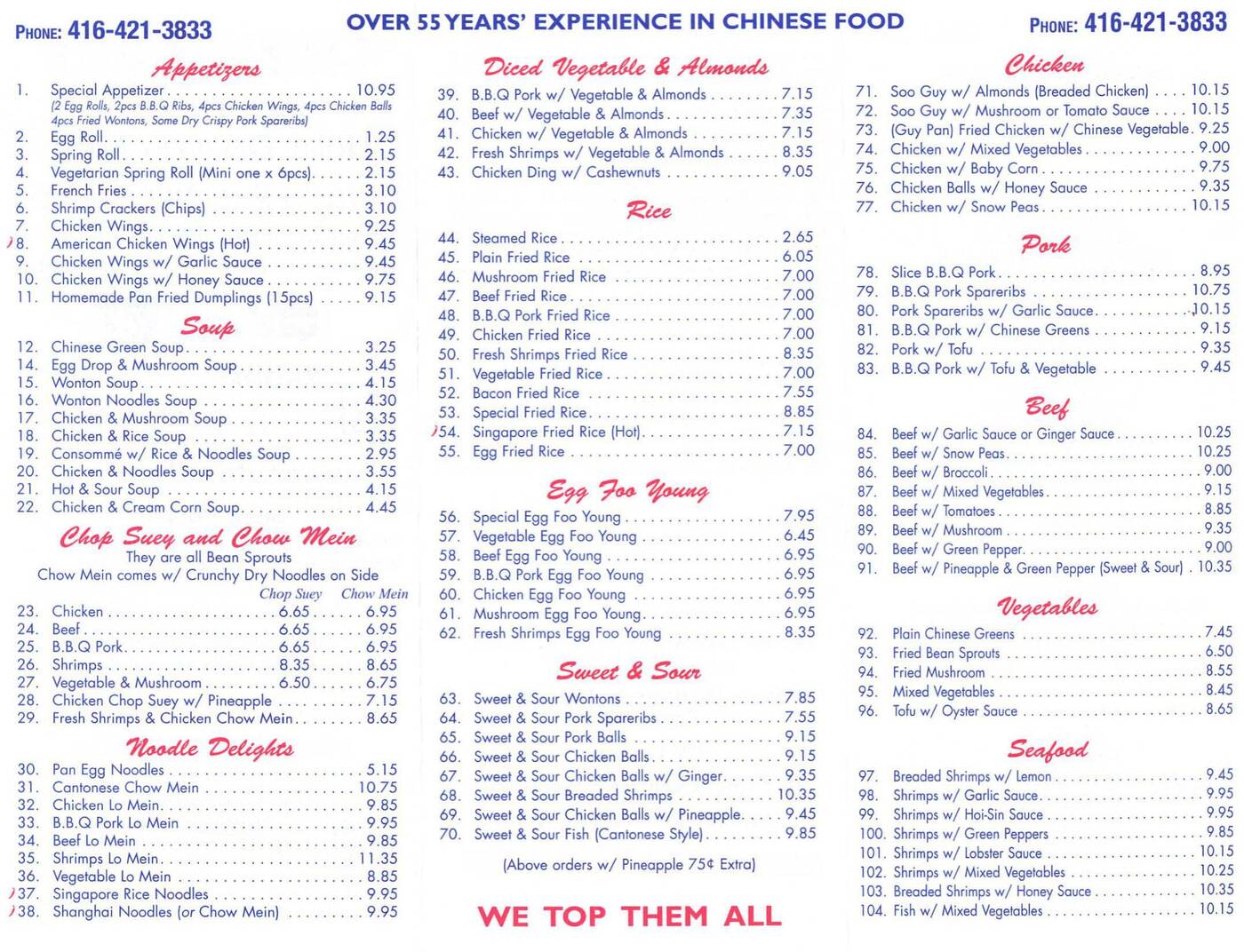 chinese restaurant menu toronto