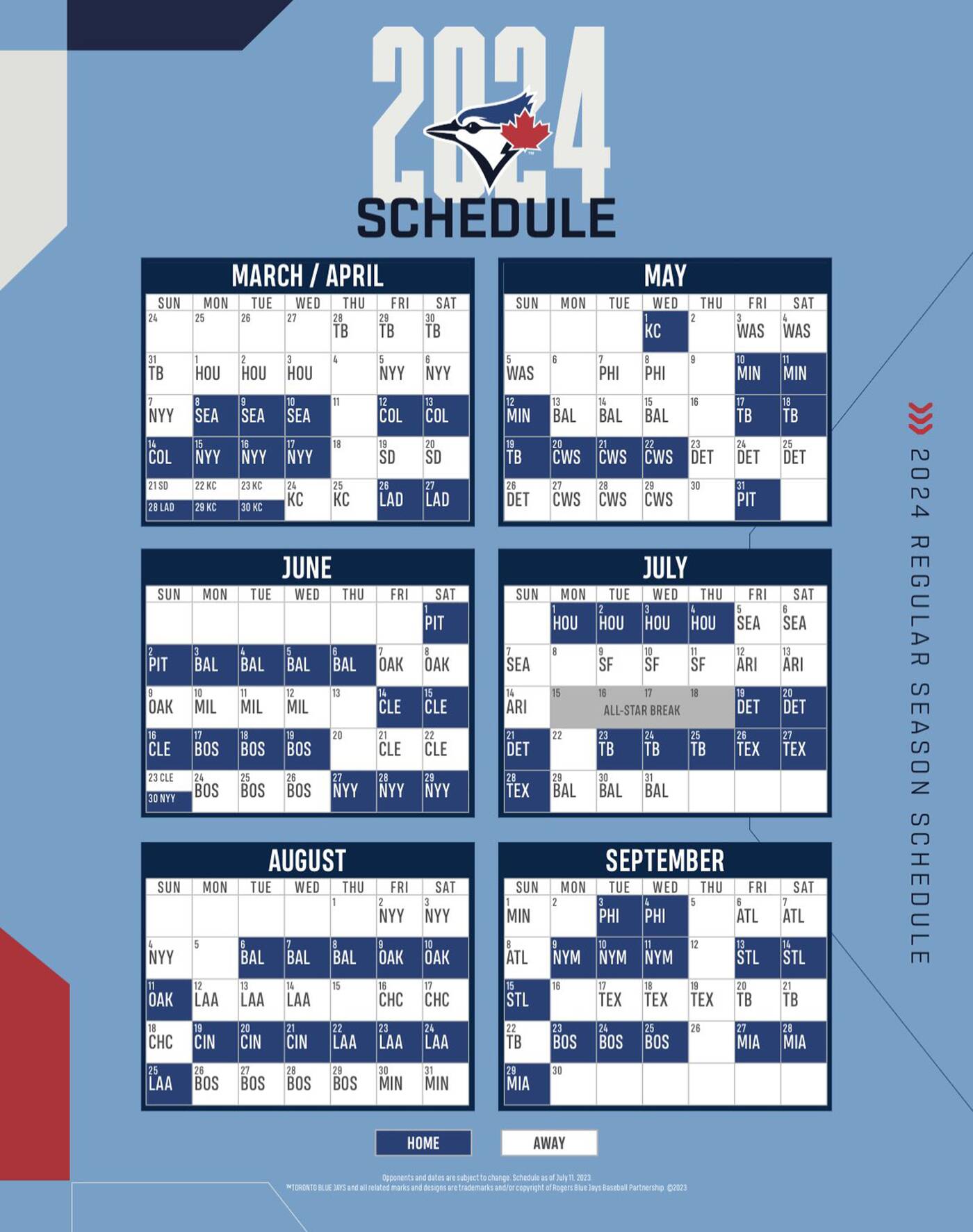 Toronto Blue Jays release 2024 regular season schedule