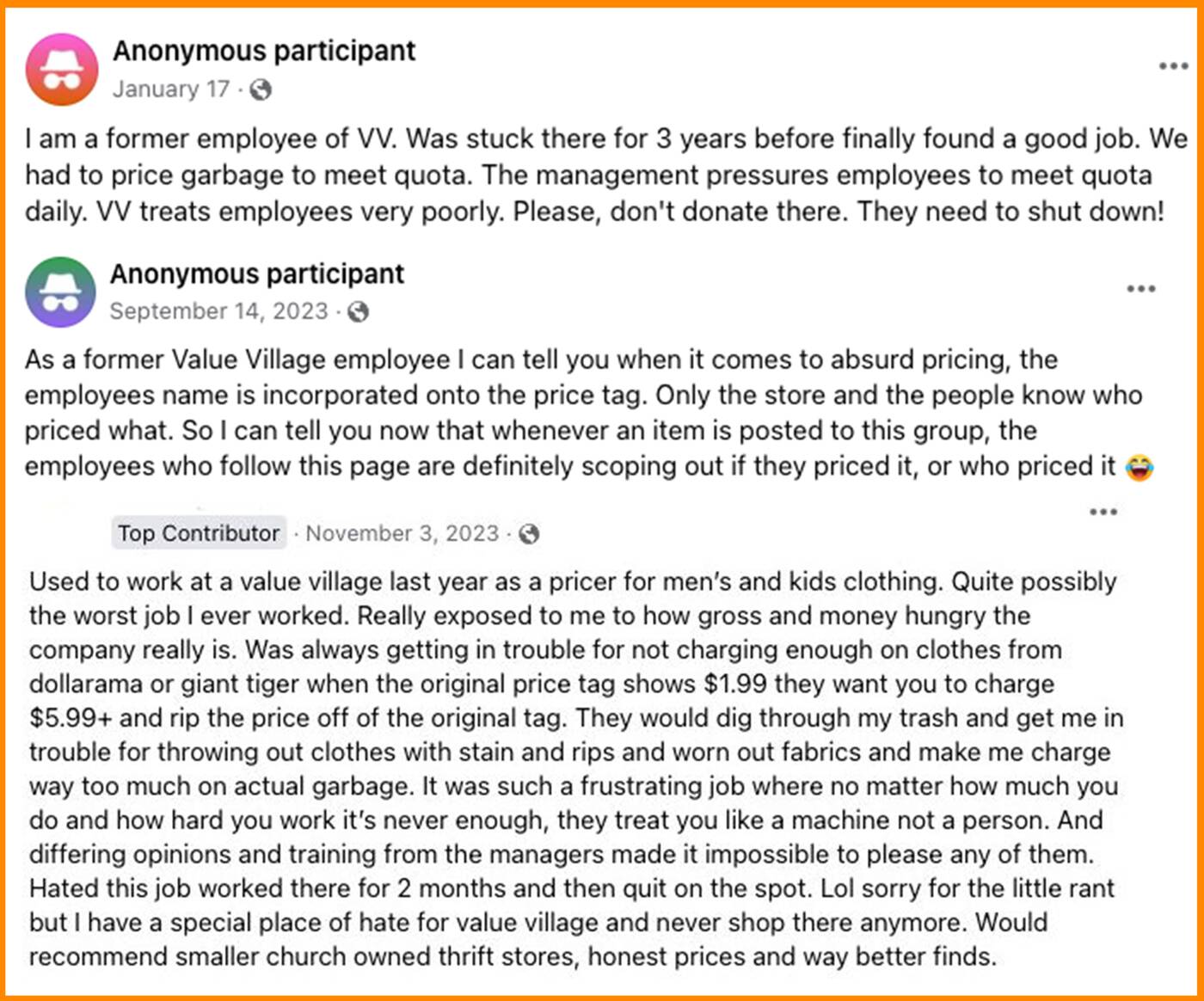 value village employee